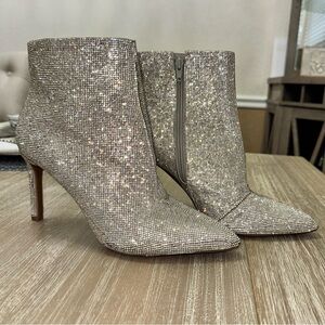 Gianni Bini Annina Silver Hotfix Rhinestone Embellished Stiletto Booties